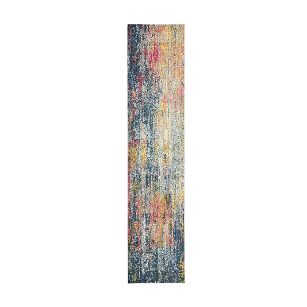 Homeroots 14' Blue And Orange Abstract Non Skid Runner Rug  Polypropylene 551100