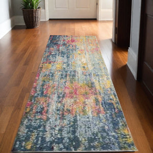 Homeroots 14' Blue And Orange Abstract Non Skid Runner Rug  Polypropylene 551100