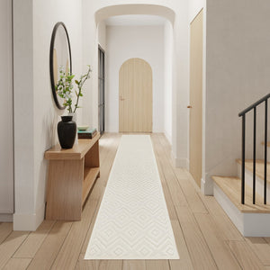 HomeRoots 20' Ivory and White Geometric Runner Rug - Stylish Indoor/Outdoor Décor for High-Traffic Areas 551101