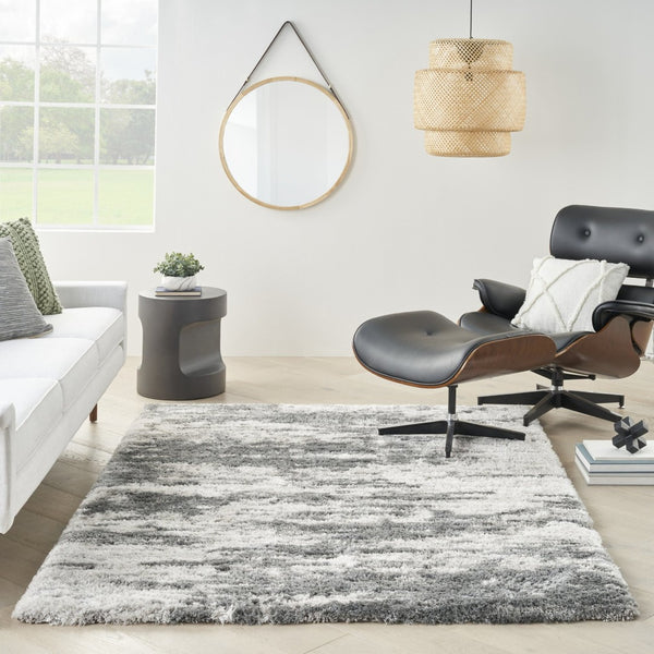 HomeRoots 4' Charcoal and Ivory Abstract Shag Area Rug - Soft, Stylish, Stain-Resistant for Modern Living Spaces 5' X 7' 551106