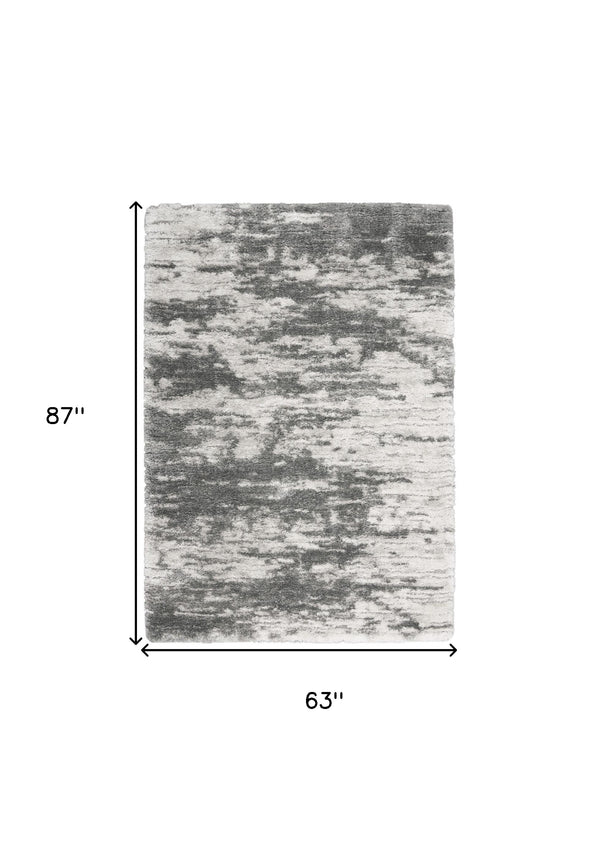 Homeroots 5' X 7' Charcoal And Ivory Abstract Shag Area Rug  Polyester 551106