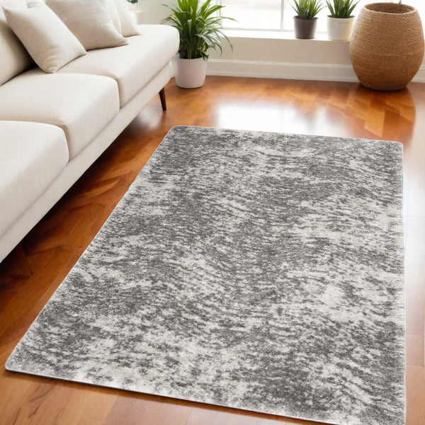 Homeroots 5' X 7' Charcoal And Ivory Abstract Shag Area Rug  Polyester 551107