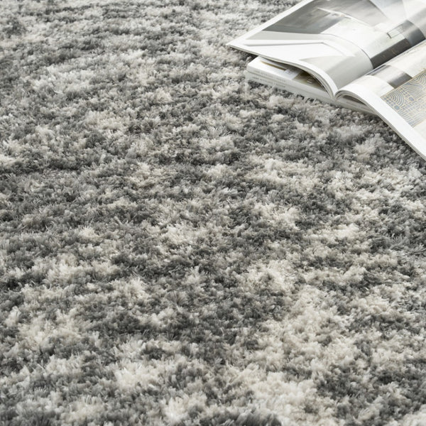 HomeRoots 4' Charcoal and Ivory Abstract Shag Area Rug - Plush, Modern Design for Cozy, Stylish Interiors 5' X 7' 551107