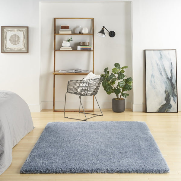 HomeRoots 4' Plush Blue Shag Area Rug - Luxurious Softness, Stain Resistant, Perfect for Homes with Kids & Pets 5' X 7' 551108