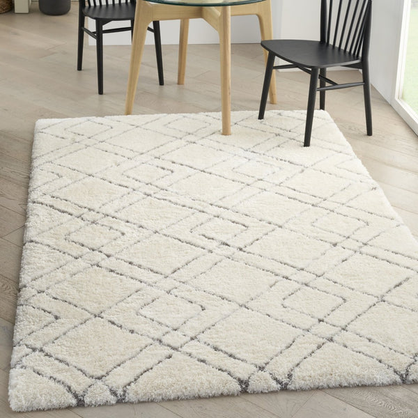 HomeRoots 5' Modern Ivory and Gray Geometric Shag Area Rug – Plush Comfort, Durable Design for Any Room 5' X 7' 551112