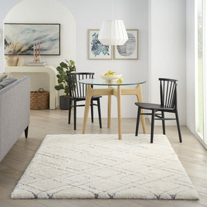 HomeRoots 5' Modern Ivory and Gray Geometric Shag Area Rug – Plush Comfort, Durable Design for Any Room 5' X 7' 551112