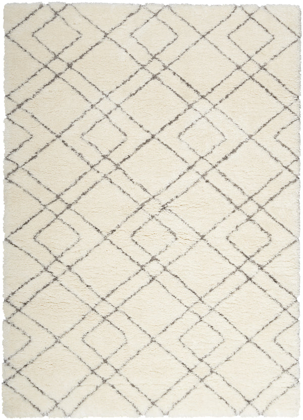 Homeroots 5' X 7' Ivory And Gray Geometric Shag Area Rug  Polyester 551112