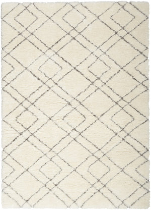 HomeRoots 5' Modern Ivory and Gray Geometric Shag Area Rug – Plush Comfort, Durable Design for Any Room 5' X 7' 551112