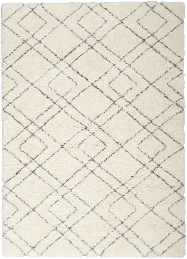 HomeRoots 5' Modern Ivory and Gray Geometric Shag Area Rug – Plush Comfort, Durable Design for Any Room 5' X 7' 551112