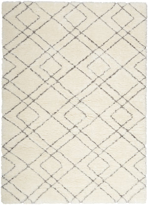 Homeroots 5' X 7' Ivory And Gray Geometric Shag Area Rug  Polyester 551112