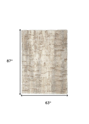 Homeroots 5' X 7' Beige And Ivory Abstract Shag Area Rug  Polyester 551113