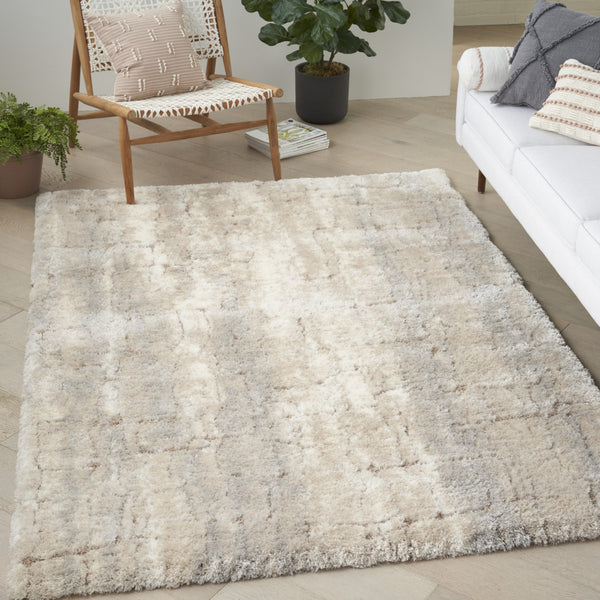 Homeroots 5' X 7' Beige And Ivory Abstract Shag Area Rug  Polyester 551113