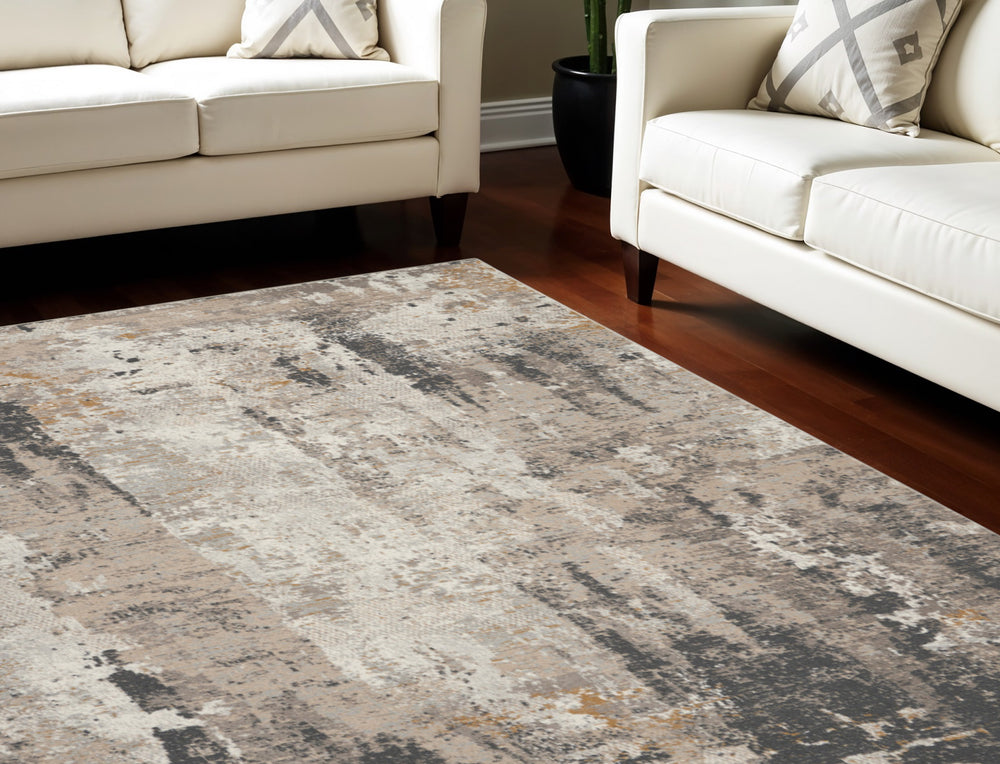 Homeroots 8' X 10' Cream Black And Gray Abstract Area Rug  Polypropylene,Polyester 551115