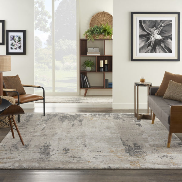 HomeRoots 4' Cream Black and Gray Abstract Area Rug – Modern, Durable Design for Cozy Spaces and Noise Reduction 8' X 10' 551115