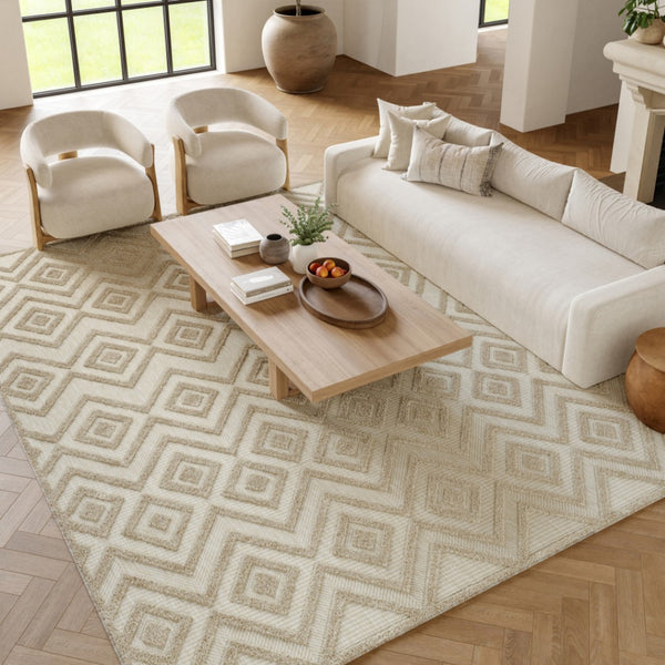HomeRoots 8' X 10' Cream and Beige Geometric Area Rug for Indoor/Outdoor Use – Durable, Low-Maintenance Style 551116