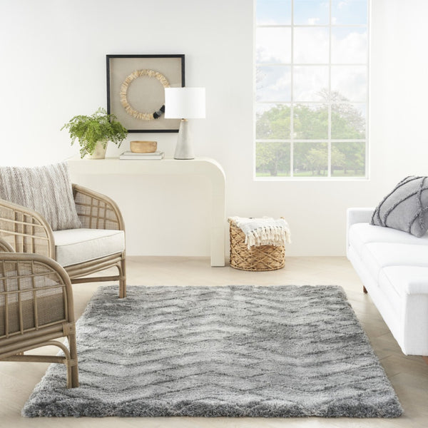 HomeRoots 5' Cozy Gray Chevron Shag Area Rug - Plush, Durable, Stain-Resistant Design for Modern Living Spaces 5' X 7' 551120