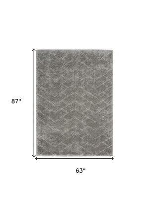Homeroots 5' X 7' Gray Chevron Shag Area Rug  Polyester 551120