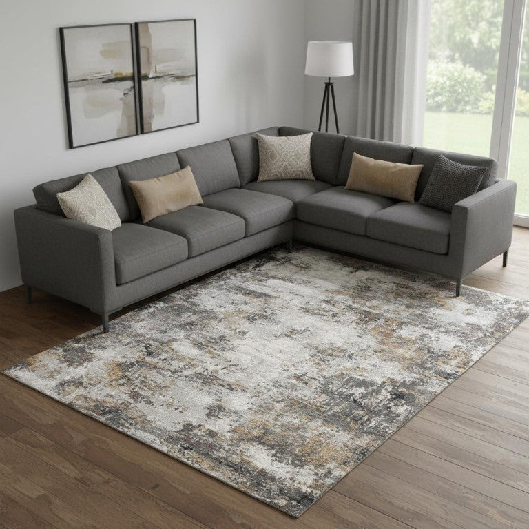 8 X 10 Gray Abstract Power-loomed Polypropylene Area Rug for Modern Living Rooms
