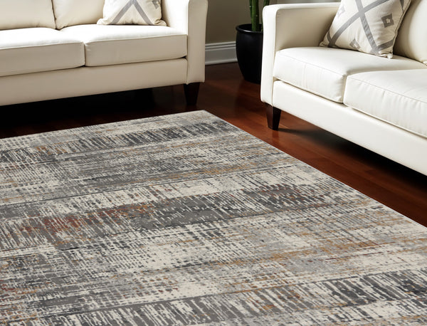 Homeroots 8' X 10' Ivory Gray And Golden Brown Abstract Area Rug  Polypropylene,Polyester 551125