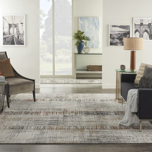 HomeRoots 4' Abstract Area Rug in Ivory, Gray, and Golden Brown - Modern Design for Home Comfort and Style 8' X 10' 551125