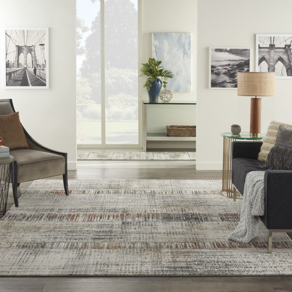 HomeRoots 4' Abstract Area Rug in Ivory, Gray, and Golden Brown - Modern Design for Home Comfort and Style 8' X 10' 551125