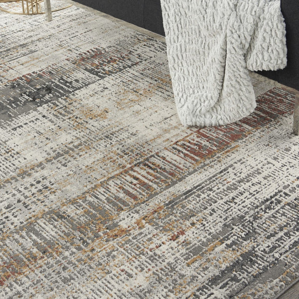 HomeRoots 4' Abstract Area Rug in Ivory, Gray, and Golden Brown - Modern Design for Home Comfort and Style 8' X 10' 551125
