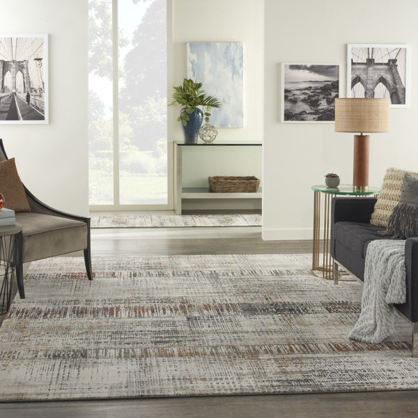 HomeRoots 4' Abstract Area Rug in Ivory, Gray, and Golden Brown - Modern Design for Home Comfort and Style 8' X 10' 551125
