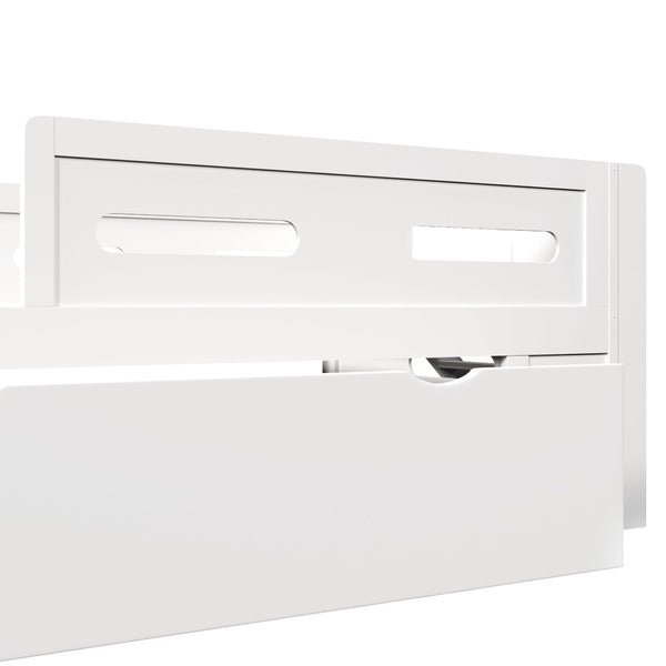 English Elm Wood Twin Platform Bed for Kids with Fence Guardrail and Under Storage Drawer White N709P385777K
