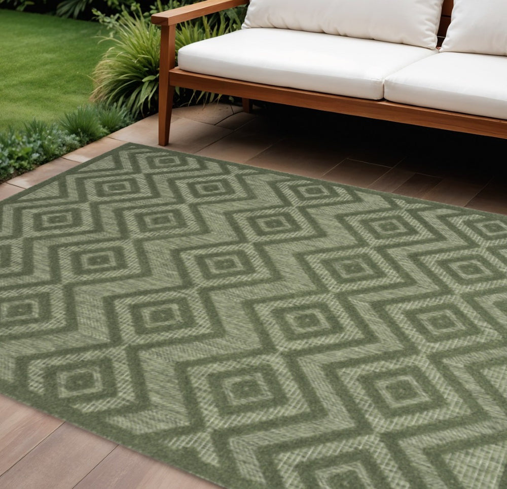 HomeRoots 8' X 10' Stylish Dark Green and Light Green Geometric Area Rug for Indoor & Outdoor Spaces 551130