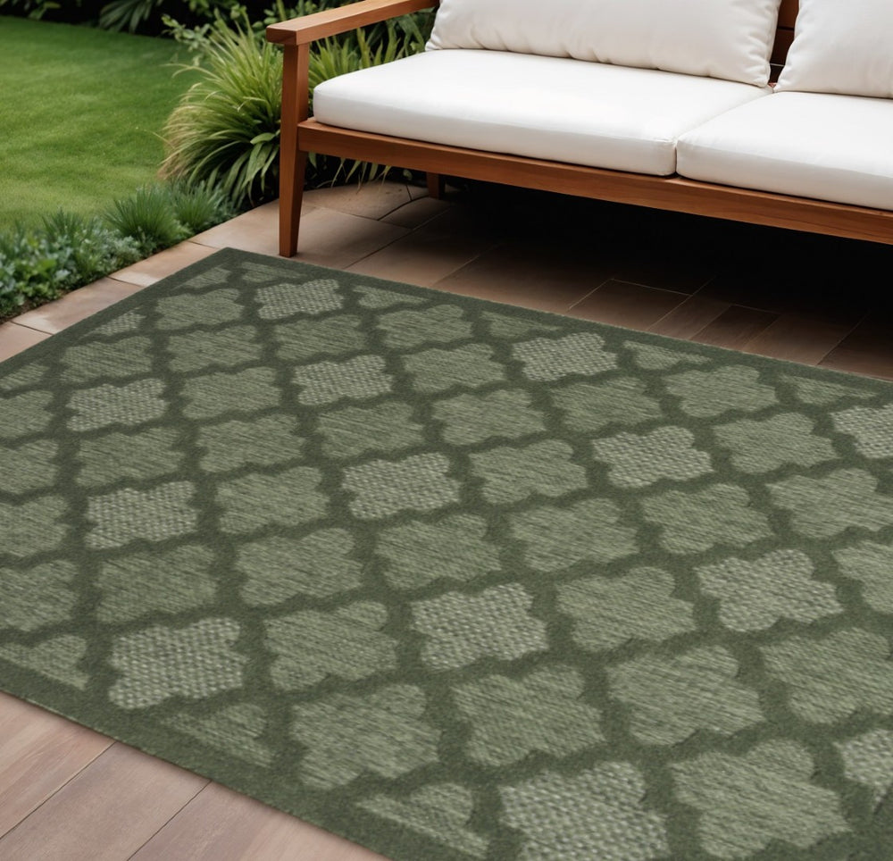 HomeRoots 8' X 10' Dark Green Trellis Area Rug – Durable Indoor/Outdoor Design for Elegant Living Spaces 551131