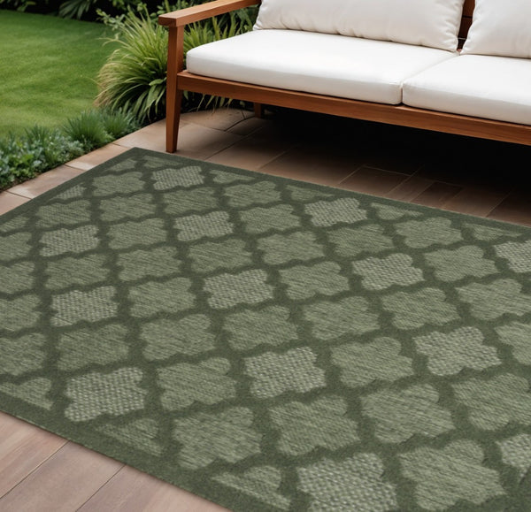 HomeRoots 8' X 10' Dark Green Trellis Area Rug – Durable Indoor/Outdoor Design for Elegant Living Spaces 551131