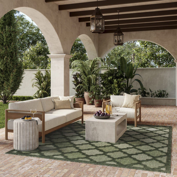 HomeRoots 8' X 10' Dark Green Trellis Area Rug – Durable Indoor/Outdoor Design for Elegant Living Spaces 551131