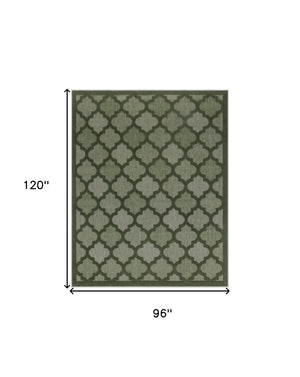 HomeRoots 8' X 10' Dark Green Trellis Area Rug – Durable Indoor/Outdoor Design for Elegant Living Spaces 551131