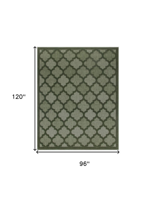HomeRoots 8' X 10' Dark Green Trellis Area Rug – Durable Indoor/Outdoor Design for Elegant Living Spaces 551131