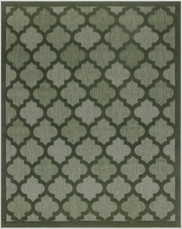 HomeRoots 8' X 10' Dark Green Trellis Area Rug – Durable Indoor/Outdoor Design for Elegant Living Spaces 551131