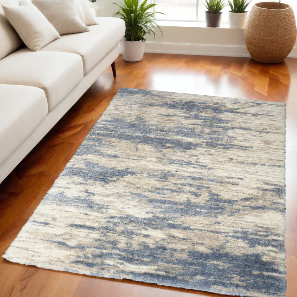 Homeroots 5' X 7' Light Blue Gray And Beige Abstract Shag Area Rug  Polyester 551137