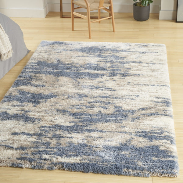 HomeRoots 5' Abstract Shag Area Rug in Light Blue, Gray & Beige - Plush, Durable, Stain-Resistant, Modern Style 5' X 7' 551137