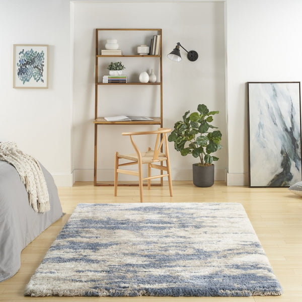 HomeRoots 5' Abstract Shag Area Rug in Light Blue, Gray & Beige - Plush, Durable, Stain-Resistant, Modern Style 5' X 7' 551137