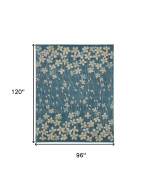 Homeroots 8' Turquoise And Cream Floral Area Rug - Durable, Stain-resistant Design For Stylish Comfort And Appeal 8' X 10' Polypropylene 551139