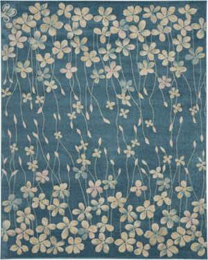 HomeRoots 8' Turquoise and Cream Floral Area Rug - Durable, Stain-Resistant Design for Stylish Home Décor 8' X 10' 551139
