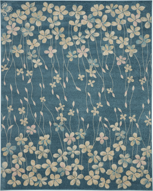 HomeRoots 8' Turquoise and Cream Floral Area Rug - Durable, Stain-Resistant Design for Stylish Home Décor 8' X 10' 551139