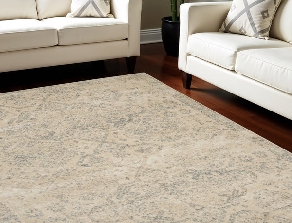 Homeroots 8' X 10' Beige And Gray Geometric Distressed Area Rug - Durable, Stain-resistant, Perfect For Families!  Polypropylene 551140