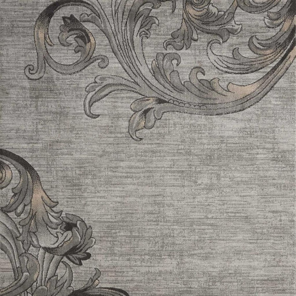 HomeRoots 8' Tan, Black & Ivory Damask Area Rug – Stylish Non-Skid Comfort for Homes with Kids & Pets! 551141
