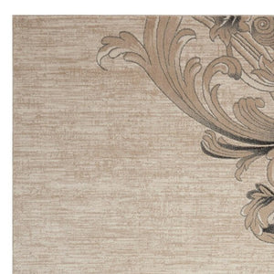 Homeroots 8' X 11' Tan Black And Ivory Damask Non Skid Area Rug  Polyester 551141