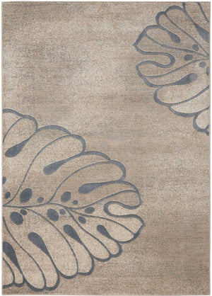 HomeRoots 5' Beige and Gray Botanical Leaves Area Rug - Stylish, Durable, Non-Skid Design for Any Room 8' X 11' 551142
