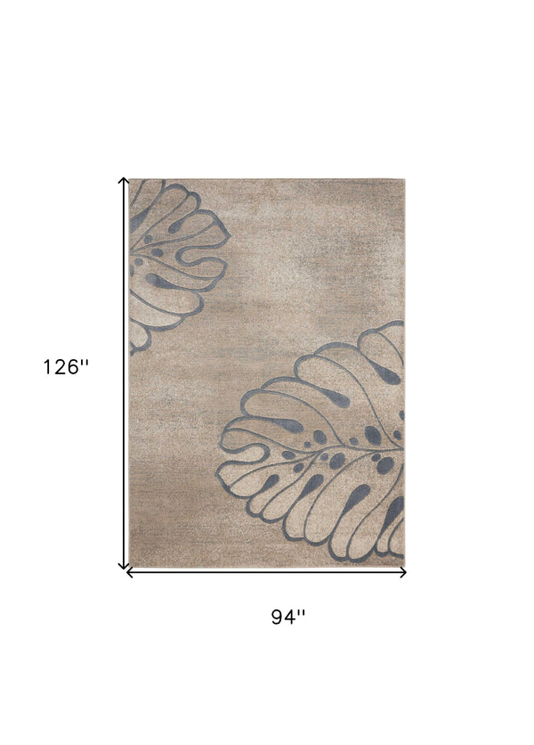 Homeroots 8' X 11' Beige And Gray Floral Non Skid Area Rug  Polyester 551142
