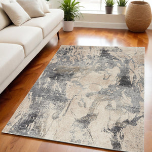 Homeroots 5' X 7' Cream And Gray Abstract Distressed Area Rug  Polypropylene 551144