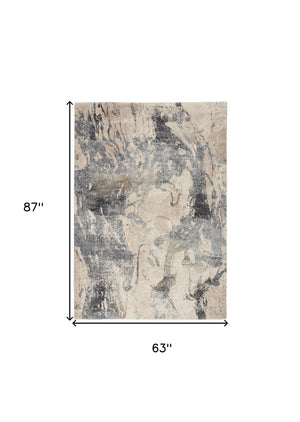 Homeroots 5' X 7' Cream And Gray Abstract Distressed Area Rug  Polypropylene 551144