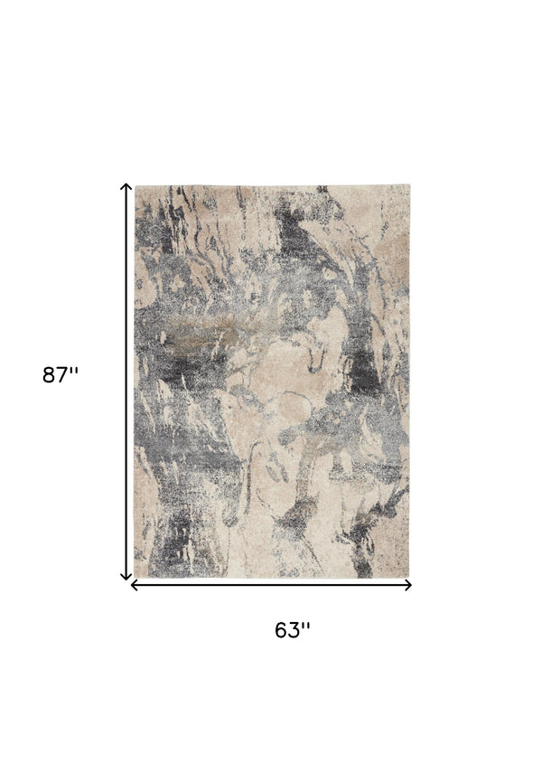 Homeroots 5' X 7' Cream And Gray Abstract Distressed Area Rug  Polypropylene 551144