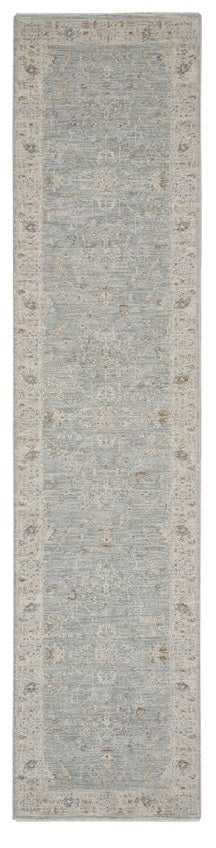 Homeroots 10' Runner Ivory And Blue Floral Power Loom Runner Rug  Polypropylene,Polyester 551146